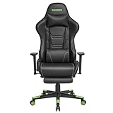 SONGMICS Gaming-Stuhl, Bürostuhl, ergonomisch, Schreibtischstuhl mit hoher Rückenlehne, Armlehnen, Fußstütze, Lendenwirbelstütze, Kopfkissen, bis 150 kg belastbar, schwarz-grün RCG070C01