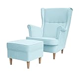 Healancy Biomedical | Ohrensessel mit Hocker, moderner Sessel Wohnzimmer, Lesesessel, gemütlicher Relaxsessel für Schlafzimmer & bequemer Fernsehsessel, Polstersessel, blau