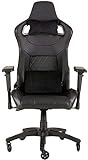 Corsair T1 Race Racing Gaming-Stuhl aus Kunstleder, einfache Montage, ergonomisches Drehgelenk, höhenverstellbar und 4D-Armlehnen, Lordosenstütze, bequem mit Liege - Schwarz