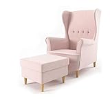 Sofini Ohrensessel Milo mit Hocker! Sessel für Wohnzimmer & Esszimmer! Skandinavisch, Relaxsessel aus Webstoff, Best Sessel! (Beauty 4)