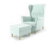 Sofini Ohrensessel Milo mit Hocker! Sessel für Wohnzimmer & Esszimmer! Skandinavisch, Relaxsessel aus Webstoff, Best Sessel! (Beauty 5)