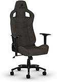 Corsair T3 Rush - Polyester Gaming Stuhl (Atmungsaktivem Weichen Stoff, Gepolsterten Nackenkissen, Lendenstütze aus Memory-Schaumstoff, 4D-Armlehnen, Leich Montieren) Schwarz