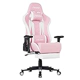 IntimaTe WM Heart Gaming Stuhl, Ergonomischer Gamer Stuhl mit Fußstütze, PC Racing Bürostuhl, PU Leder Drehstuhl mit Hoher Rückenlehne Massage Lendenwirbelstütze, Pink