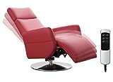 Cavadore TV-Sessel Cobra mit 2 E-Motoren / Elektrischer Fernsehsessel mit Fernbedienung / Relaxfunktion, Liegefunktion / Ergonomie S / Belastbar bis 130 kg / 71 x 108 x 82 / Echtleder Rot