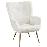 Yaheetech 1 x Moderner Sessel aus Ohrensessel Armsessel Lehnsessel Polsterstuhl mit Holzbeine bis 136 kg Belastbar Weiß