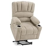 M MCombo Relaxsessel mit Aufstehhilfe & Liegefunktion 7102, Fernsehsessel elektrisch verstellbar, TV Sessel mit Massage Wärmefunktion, für Senioren Wohnzimmer, USB (Stoff, Beige)