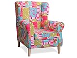 moebel-eins Willy Ohrensessel Wing-Chair Sessel Polstersessel Wohnzimmersessel Relaxsessel/Patchwork Bunt