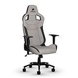 Corsair T3 Rush - Polyester Gaming Stuhl (Atmungsaktivem Weichen Stoff, Gepolsterten Nackenkissen, Lendenstütze aus Memory-Schaumstoff, 4D-Armlehnen, Leich Montieren) Grau/Schwarz