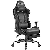 Homall Gaming-Stuhl, ergonomisch, höhenverstellbar, Rückenlehne mit Fußstütze, Gamer-Sitz, belastbar bis 130 kg, Drehstuhl, Kopfstütze, Lendenwirbelstütze, Schwarz