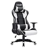 Homall Gaming-Stuhl, ergonomisch, höhenverstellbar und Rückenlehne, Gamer-Sitz, Bürostuhl, mit Rollen, leise, Kopfstütze, Lendenwirbelstütze (weiß)