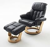 DbHFgjMN Sessel Akzent Lesesessel Relaxsessel Leder schwarz Fernsehsessel + Hocker Holz Natur Liegesessel Sofa Lounge Chair für Wohnzimmer Schlafzimmer