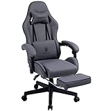 Dowinx Gaming Stuhl Bürostuhl Stoff Tasche Frühling Kissen, Massage Gaming Stuhl Stoff mit Kopfstütze, Ergonomische Gaming Stuhl mit Fußstütze (grau)
