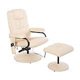 HOMCOM Kunstleder Massagesessel TV Sessel mit Wärmefunktion Fernsehsessel Relaxsessel inkl. Hocker Creme