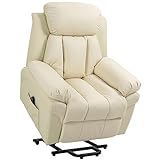 HOMCOM Sessel mit Aufstehhilfe, Elektrischer Relaxsessel, Neigebarer TV-Sessel mit Fernbedienung, Fernsehsessel, Kinosessel aus Kunstleder, Creme 93 x 96 x 105 cm