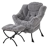 Welnow Lazy Chair mit Ottomane, moderner Lounge-Akzentstuhl mit Armlehnen und Einer Seitentasche, gepolstertes Sofa-Stuhl-Set für die Freizeit, Lesestuhl mit Fußstütze für kleine Räume, Eckstuhl