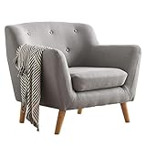 CARO-Möbel Sessel Cesena mit robustem Stoffbezug in grau, Lesesessel im Retro Look, Polstersessel Fernsehsessel mit Holzfüßen