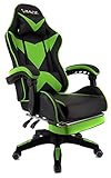xRace Gaming-Stuhl Hoher Drehstuhl aus Leder mit Lendenwirbelstütze, Kopfstütze und Fußstütze, verstellbar, neigbar, Rennstil (Grün), Größe T (94-115) x B68 x H (124-132), 1A