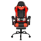 JL Comfurni Gaming Stuhl mit Massage Bürostuhl Ergonomischer Racing Computerstuhl mit Fußstütze PC Stuhl Höhenverstellbarer Schreibtischstuhl Drehsessel Rot
