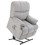 HOMCOM Massagesessel Sessel mit Aufstehhilfe Relaxsessel Fernsehsessel mit Wärmefunktion Verstellbarer Winkel USB Fernbedienung Kurzplüsch Grau 83 x 95 x 105 cm