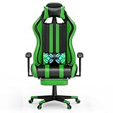 Soontrans Gaming Stuhl Massage Gaming Sessel mit Vibration Massage Lendenkissen, Fußstütze, Kopfstütze, Ergonomisch Gaming Stuhl Gamer Stuhl für YouTube Livestreaming Xbox (Grün)