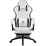 Dowinx Gaming Stuhl mit Frühling Kissen,Racing Gamer Stuhl mit Massage Lendenwirbelstütze, Ergonomischer Gaming Sessel mit Fußstütze Bürostuhl PU Leder Schwarz Weiß