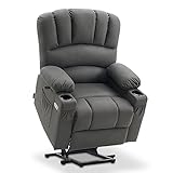 M MCombo Relaxsessel mit Aufstehhilfe & Liegefunktion 7102, Fernsehsessel elektrisch verstellbar, TV Sessel mit Massage Wärmefunktion, für Senioren Wohnzimmer, USB (Mikrofaser-Stoff, Grau)