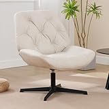 Wahson Sessel Kunstlederbezug moderner Lesesessel Industrial drehbarer Loungesessel mit Metallgestell für Wohnzimmer/Büro, Beige