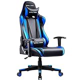 GTPLAYER Gaming Stuhl Bürostuhl Zocker Gamer Ergonomischer Stuhl Einstellbare Armlehne Einteiliger Stahlrahmen Einstellbarer Neigungswinkel (Schwarz-Blau)