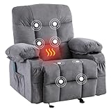 Fantasylab Relaxsessel mit Liegefunktion Fernsehsessel Massagefunktion Wärmefunktion und Vibration Lounge Chair für Wohnzimmer mit Seitentasche, 2 Getränkehalter, USB-Ladeanschluss, Liegefunktion 150°