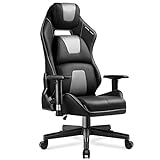 GTPLAYER Gaming Stuhl Bürostuhl Schreibtischstuhl Innovative Ergonomischer Stuhl Chefsessel Drehstuhl PC-Stuhl, Höhenverstellbar, mit Wippfunktion Kopf- Rücken-&Lendenwirbelkissen grau