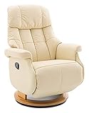 Robas Lund Relaxsessel Calgary Comfort L , bis 130 kg belastbar, drehbarer Fernsehsessel mit Liegefunktion, Echtleder creme, Gestell Holz natur