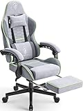 Dowinx Gaming Stuhl Bürostuhl Stoff Tasche Frühling Kissen, Gaming Stuhl Stoff mit Kopfstütze, Ergonomische Gaming Stuhl mit Fußstütze (grau&grün)