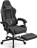 Dowinx Gaming Stuhl Ergonomischer Gamer Stuhl mit Massage Lendenwirbelstütze, Verstellbarer Drehsessel mit Fußstütze (Schwarz)