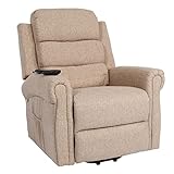 Mendler Fernsehsessel HWC-K63, Relaxsessel Sessel, Liegefunktion Aufstehhilfe Massage Heizfunktion, Stoff/Textil - beige-braun
