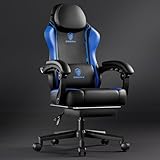 Dowinx Gaming Stuhl Racing Gamer Stuhl, Ergonomischer Gaming Sessel mit Lendenwirbelstütze, Gaming Chair PU Leder PC-Stuhl Verbreiterte Rückenlehne 150KG, Blau