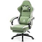 Dowinx Gaming Stuhl Stoff mit Taschenfederkissen, Massage Gaming Sessel mit Fußstütze, Ergonomischer PC Stuhl Gamer Stuhl Bürostuhl 150 kg belastbarkeit, Grün