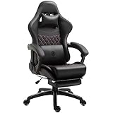 Dowinx Gaming Stuhl Bürostuhl Ergonomischer PC-Stuhl mit Massage Lendenwirbelstütze, Racing Stil PU Leder Hohe Rückenlehne Verstellbarer Drehsessel mit Fußstütze (Schwarz & Rot)