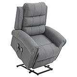 HOMCOM elektrischer Aufstehsessel Massagesessel mit Wärmefunktion Sessel mit Aufstehhilfe relaxsessel mit Fernbedienung Leinen Grau 98 x 96 x 105 cm