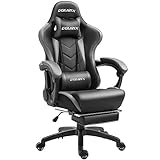 Dowinx Gaming Stuhl Ergonomischer Gamer Stuhl mit Massage Lendenwirbelstütze, PC Bürostuhl Rückenlehne Verstellbarer Drehsessel mit Fußstütze (Schwarz&grau