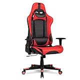 IntimaTe WM Heart Gaming Stuhl Bürostuhl Ergonomischer Chefsessel Gamer Stühle mit Kopfstütze und Lendenkissen, Höhenverstellung und Wippfunktion, Rückenschonend (Rot)