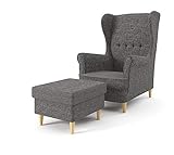 Sofini Ohrensessel Milo mit Hocker! Sessel für Wohnzimmer & Esszimmer! Skandinavisch, Relaxsessel aus Webstoff, Best Sessel! (Lux 06)