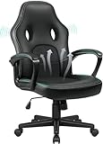 Homall Bequemer Gaming-Stuhl, atmungsaktiver Computerstuhl mit Lendenwirbelstütze, hohe Rückenlehne, Büro-höhenverstellbar, Liegesessel, PU-Leder, Gamer-Stuhl, Arbeitsarbeit (Schwarz)