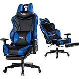 Kasorix Bürostuhl Gaming Stuhl PU-Leder,Drehstuhl Computer Stuhl mit 165° Wippgrad,Arbeits Stuhl mit Lendenwirbelstütze-Blau
