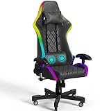 Homall Gaming Stuhl mit LED, 150 kg Belastbarkeit, Ergonomischer Bürostuhl RGB Beleuchtung und Lendenwirbelstütze, Gamer Sessel mit PU Leder