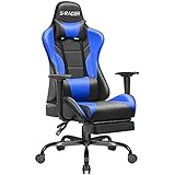 Homall Gaming-Stuhl, Bürostuhl, Schreibtischstuhl mit Fußstütze, Computerstuhl, hohe Rückenlehne, Racing-Stil, ergonomisch, Verstellbarer Drehstuhl (blau), 52cm x52 cm