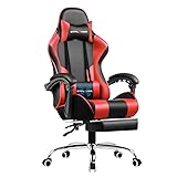 GTPLAYER Bürostuhl Gaming Stuhl Massage Gaming Sessel Ergonomischer Gamer Stuhl mit Fußstütze, Kopfstütze Massage-Lendenkissen, Gepolstert Gaming Chair, Drehsessel Rot