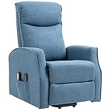 HOMCOM Sessel mit Aufstehhilfe, Massagesessel mit Fernbedienung, Relaxsessel mit Fußstütze, Fernsehsessel mit Seitentasche, Elektrischer TV-Sessel mit Leinenoptik, Blau
