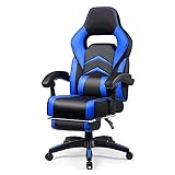 LUCKRACER Gaming Stuhl mit Fußstütze und Lendenkissen Bürostuhl Zocker Stuhl Ergonomischer Gamer Stuhl mit Verbindungsarmlehnen bis 150kg belastbar Blau