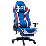NOKAXUS Gaming-Stuhl Bürostuhl Größe hohe Rückenlehne ergonomischer Rennsitz mit Massage Lendenwirbelstütze und einziehbarer Fußstütze PU-Leder 90-180 Grad Anpassung der Rückenlehne （Yk-6007-blue