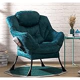 HollyHOME Sessel Relaxsessel mit Stahlrahmen, Relaxliege Freizeitsofa Chaiselongue Fauler Stuhl Relax Loungesessel mit Armlehnen und Taschen, Blau Grün